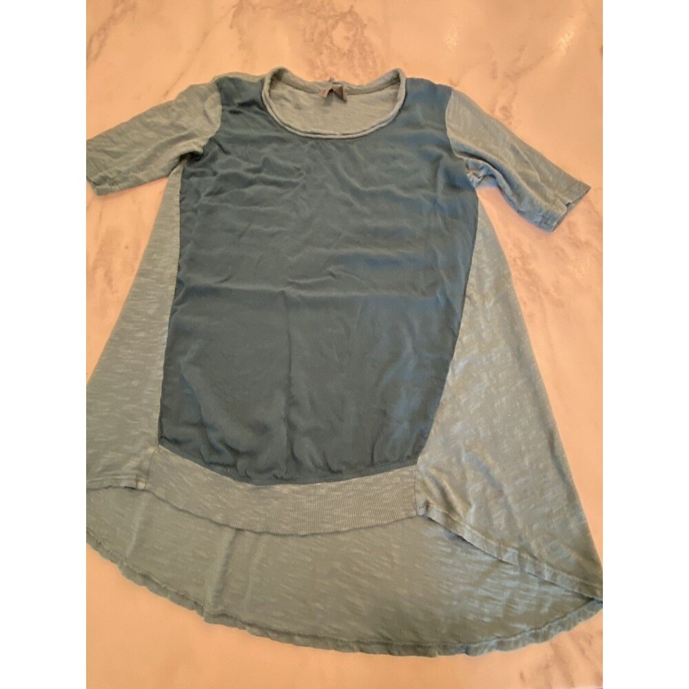 Anthropologie Left Of Center Shirt Womens Small Blue Teal Cotton Boho